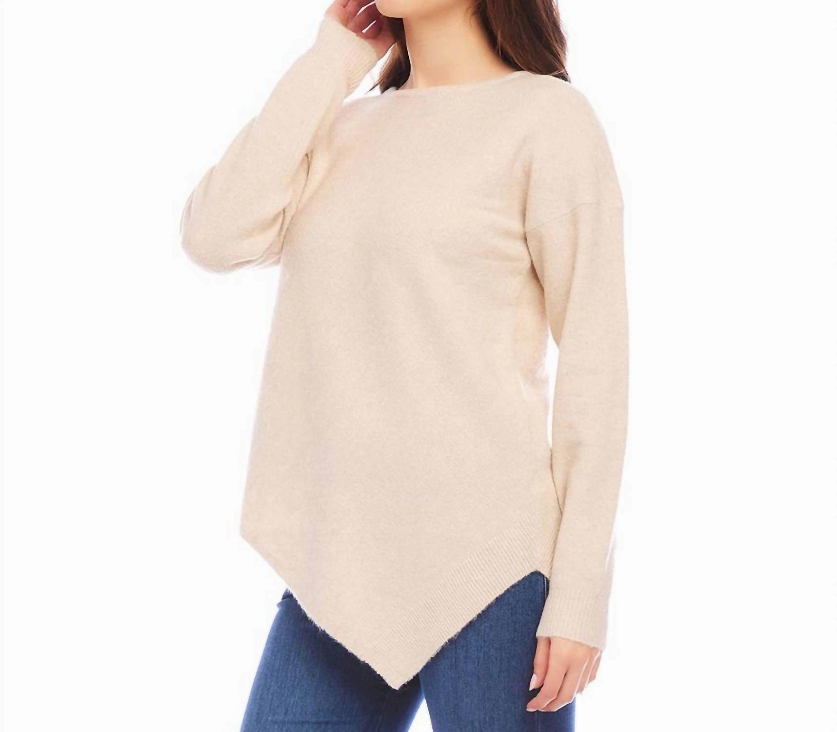 Asymmetric Hem Sweater In Sand