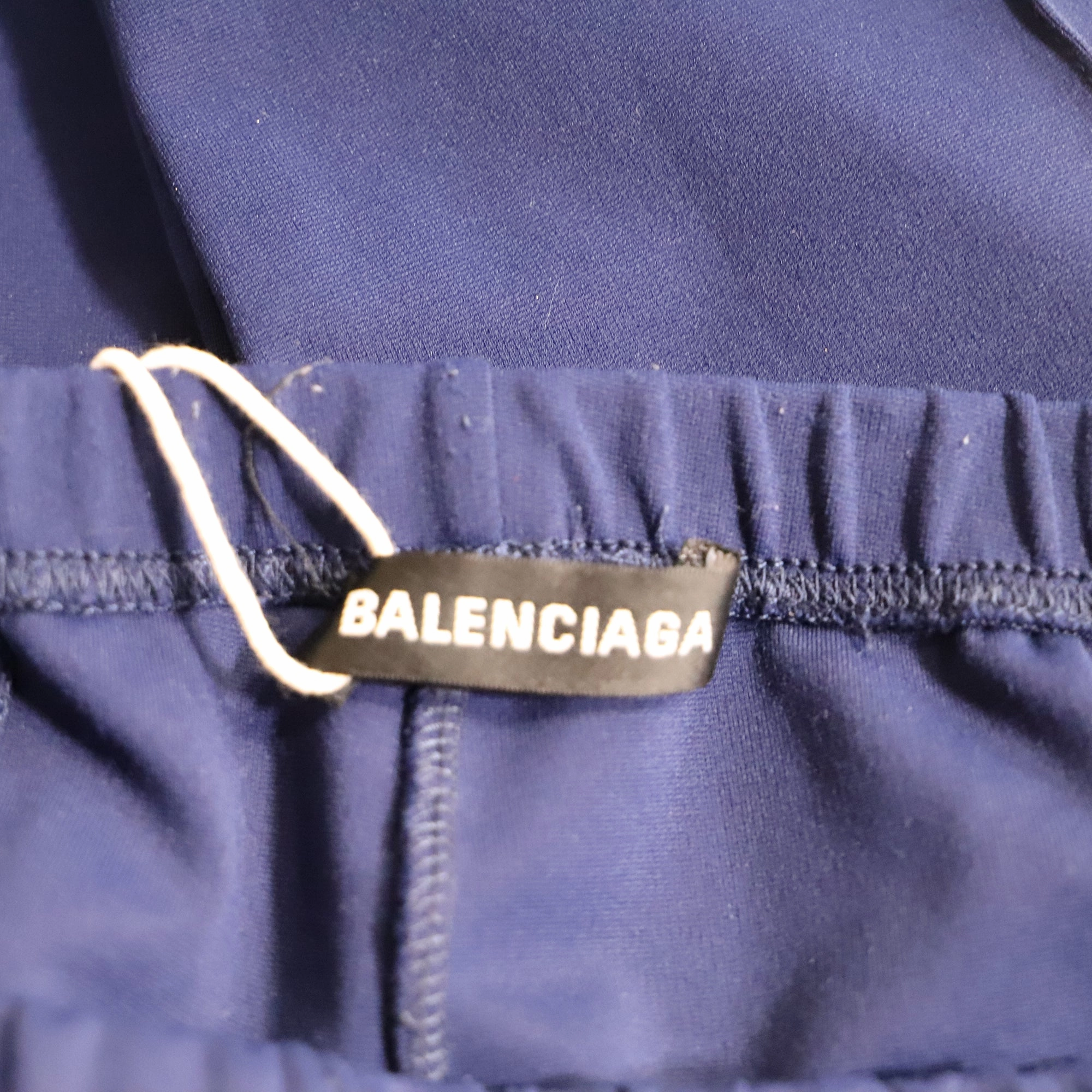 Balenciaga Gartered Slim-Fit Trousers in Navy Blue Polyester