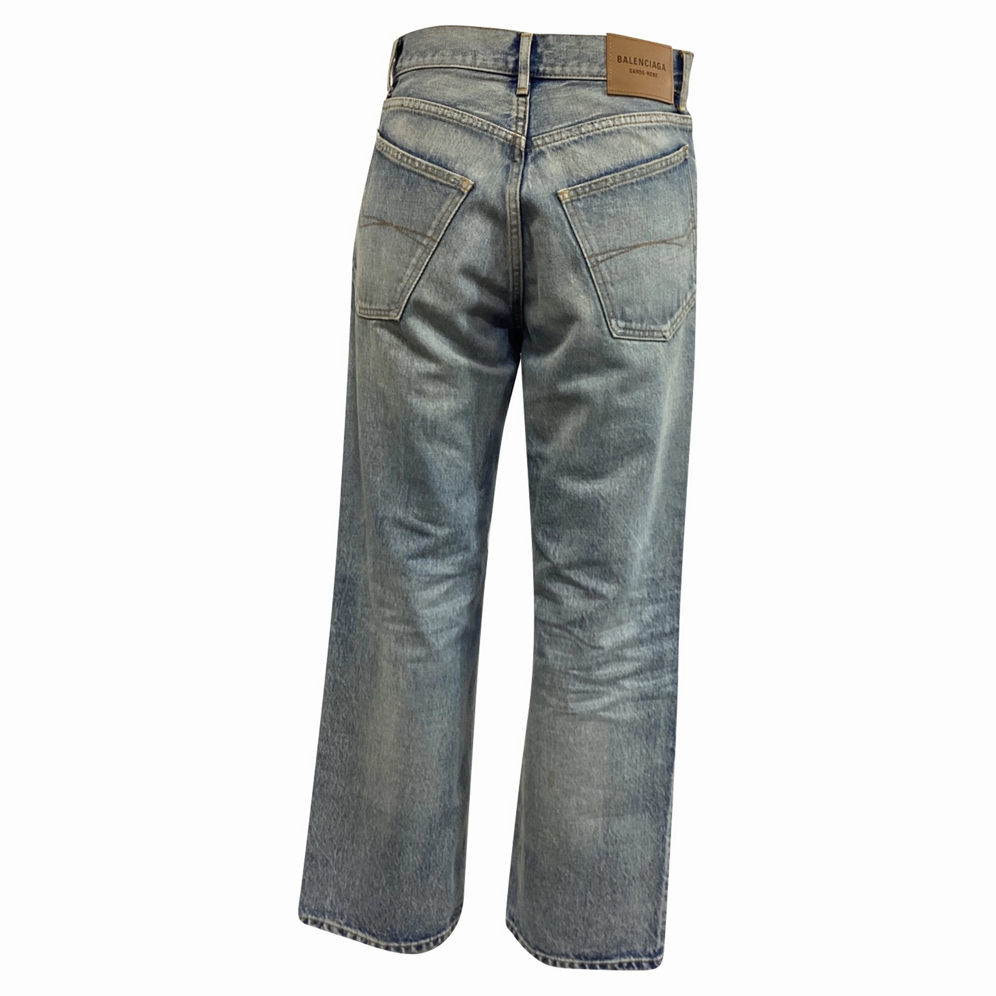 Balenciaga Mid-Rise Washed Tapered Jeans in Light Blue Denim