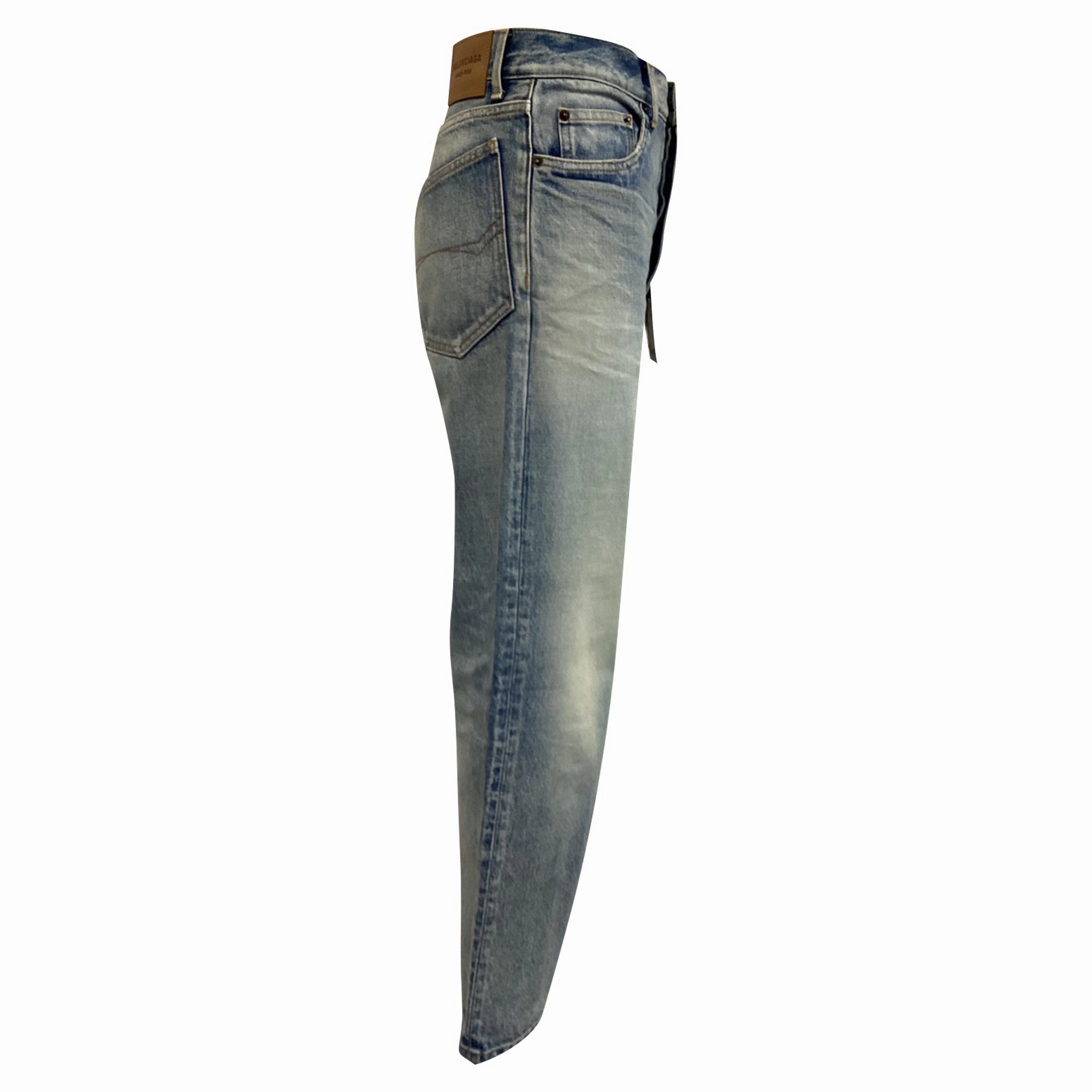 Balenciaga Mid-Rise Washed Tapered Jeans in Light Blue Denim