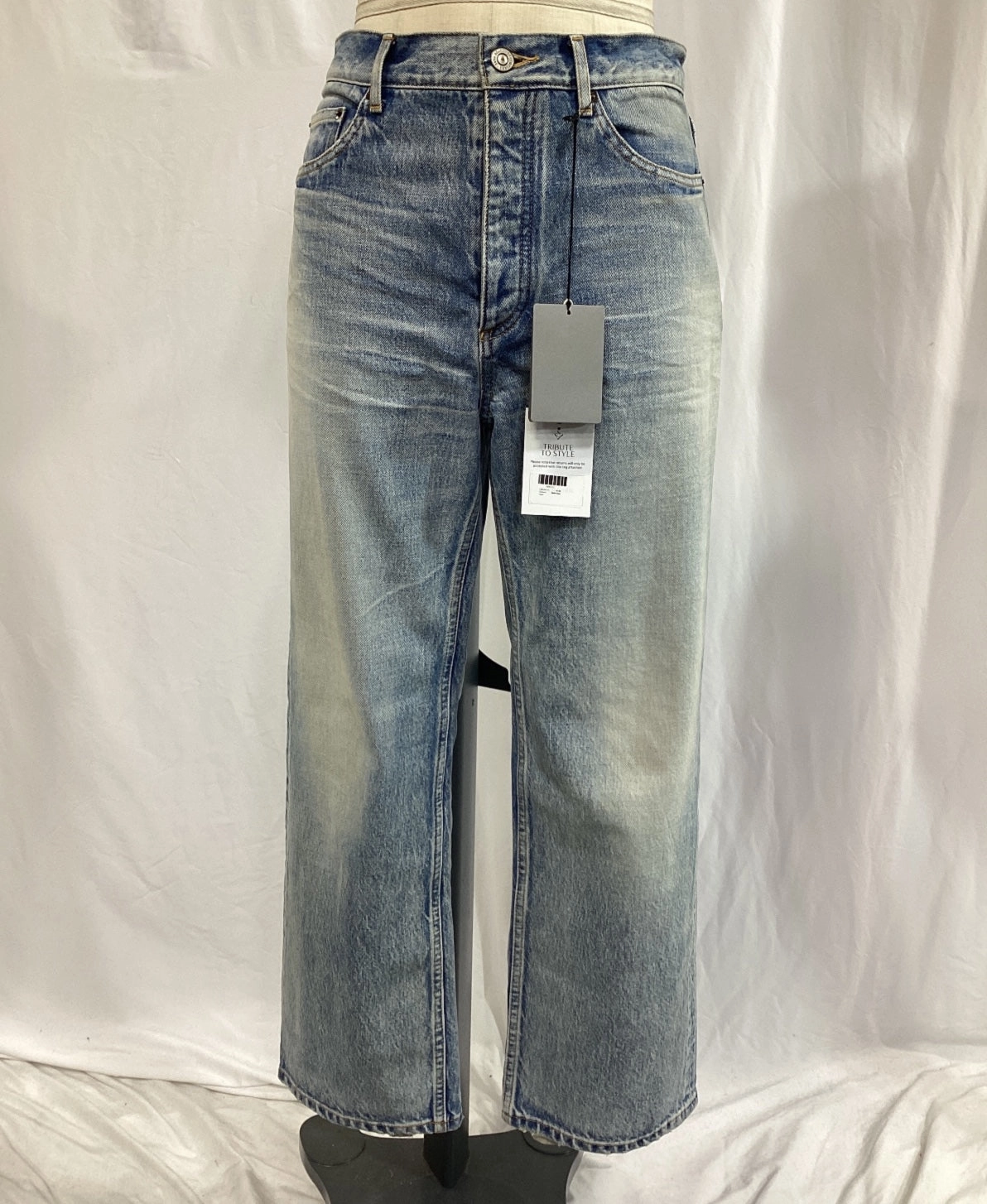 Balenciaga Mid-Rise Washed Tapered Jeans in Light Blue Denim