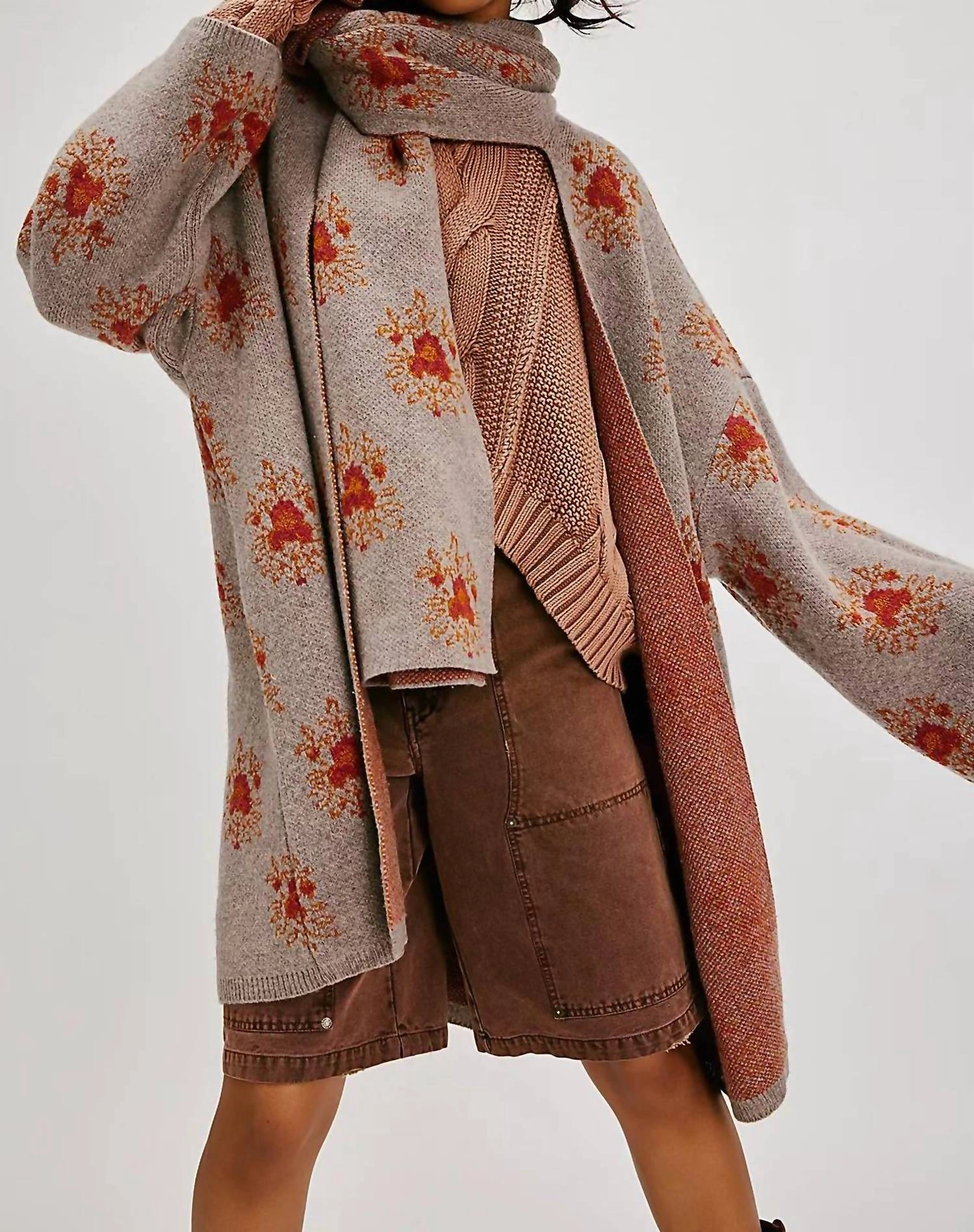 Bali Ayla Scarf Cardigan In Autumn Combo Tops Womens - puff-sleeve tops