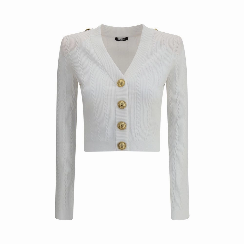 Balmain LS BUTTONED V-NECK TORSADE KNIT Women's CARDIGAN Tops Womens - wrap tops cheap
