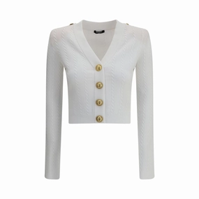 Balmain LS BUTTONED V-NECK TORSADE KNIT Women's CARDIGAN Tops Womens - wrap tops cheap