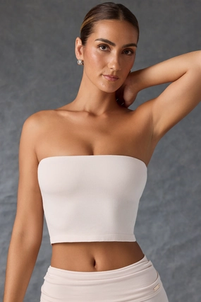 Bandeau Crop Top in Washed Cream Tops - tops on sale
