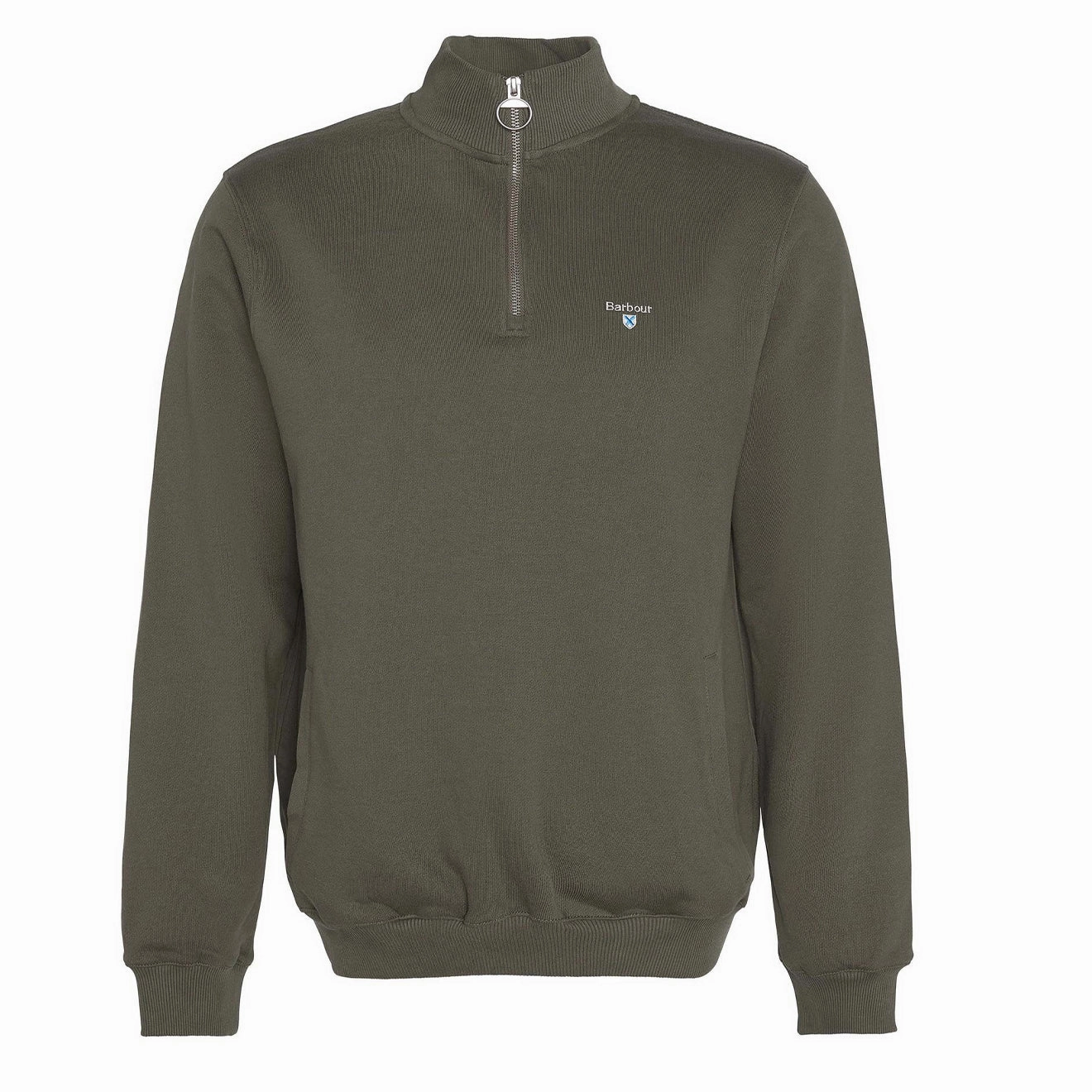 Barbour Beckhill Half Zip Sweatshirt Mid Olive mens long sleeves cheap