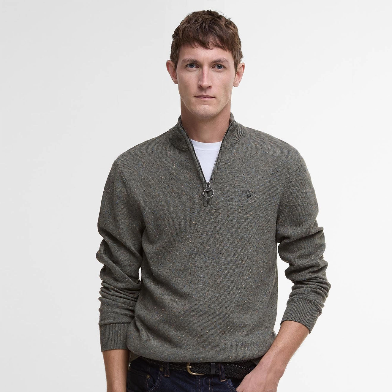 Barbour Cotton Tainsbury Half Zip Sweater Olive
