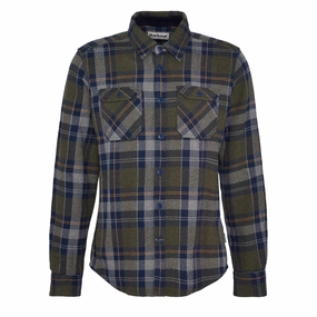 Barbour Snowcap Tailored Checked Shirt Olive Marl mens tank tops best deals
