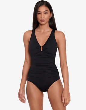 Beach Club Solids Ring OTS Swimsuit - Black Swim Womens - monokinis best price