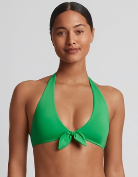 Beach Club Solids Tie Front Halter Bikini Top - Palm Green Swim Womens - beachwear discount