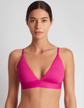 Beach Club Solids Triangle V Neck Bra Bikini Top - Freesia Pink Swim Womens - beachwear discount