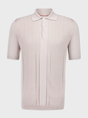 Beige Cotton Knit Polo with Jacquard Stripes Tops Mens - men's t-shirts outlet