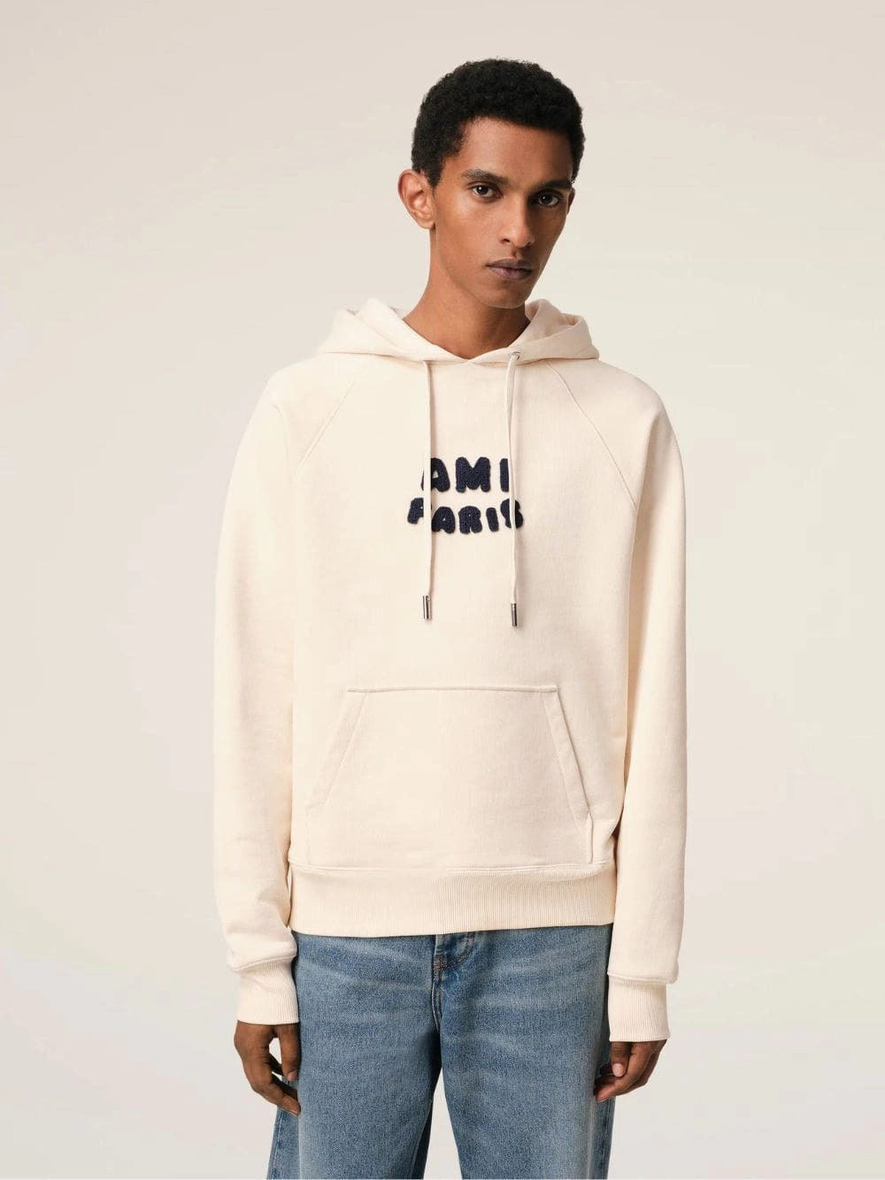 Beige Cotton Sweatshirt with Knitted Patch