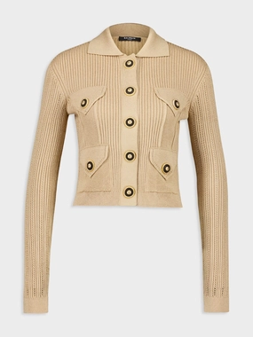 Beige Cropped Ribbed Knit Cardigan Knitwear Womens - women's knitwear cheap