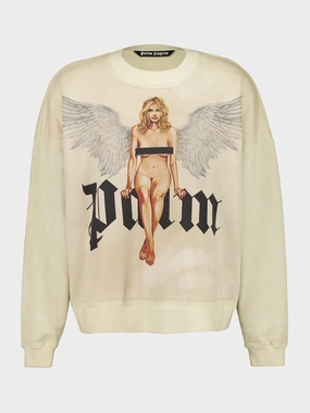 Beige Crystal Pin-Up Cotton Sweatshirt Tops Mens - thermal tops