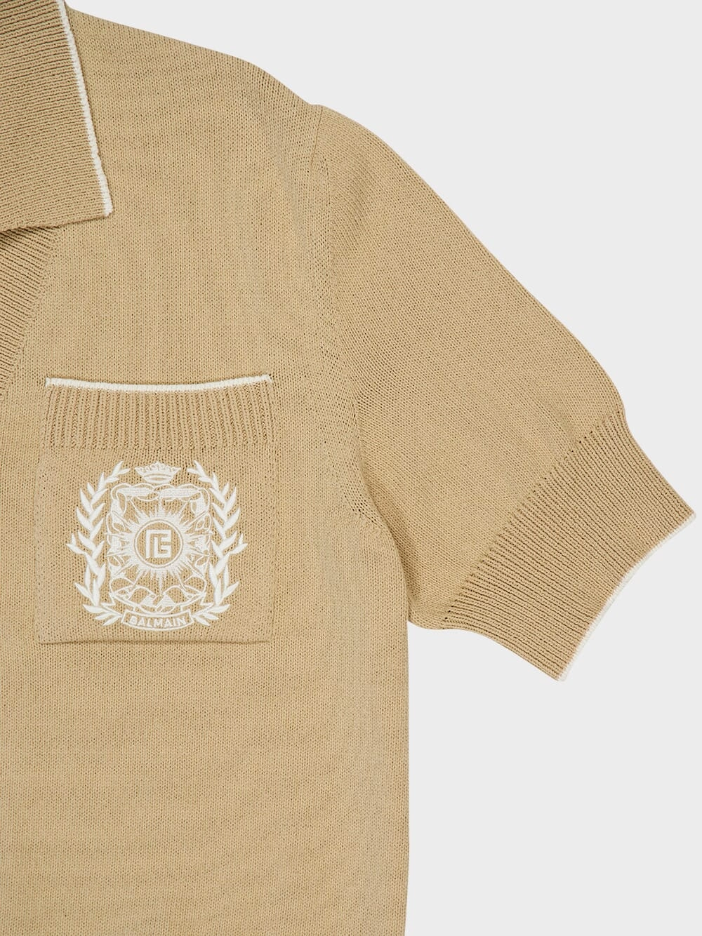 Beige cusson Embroidered Knit Polo Shirt