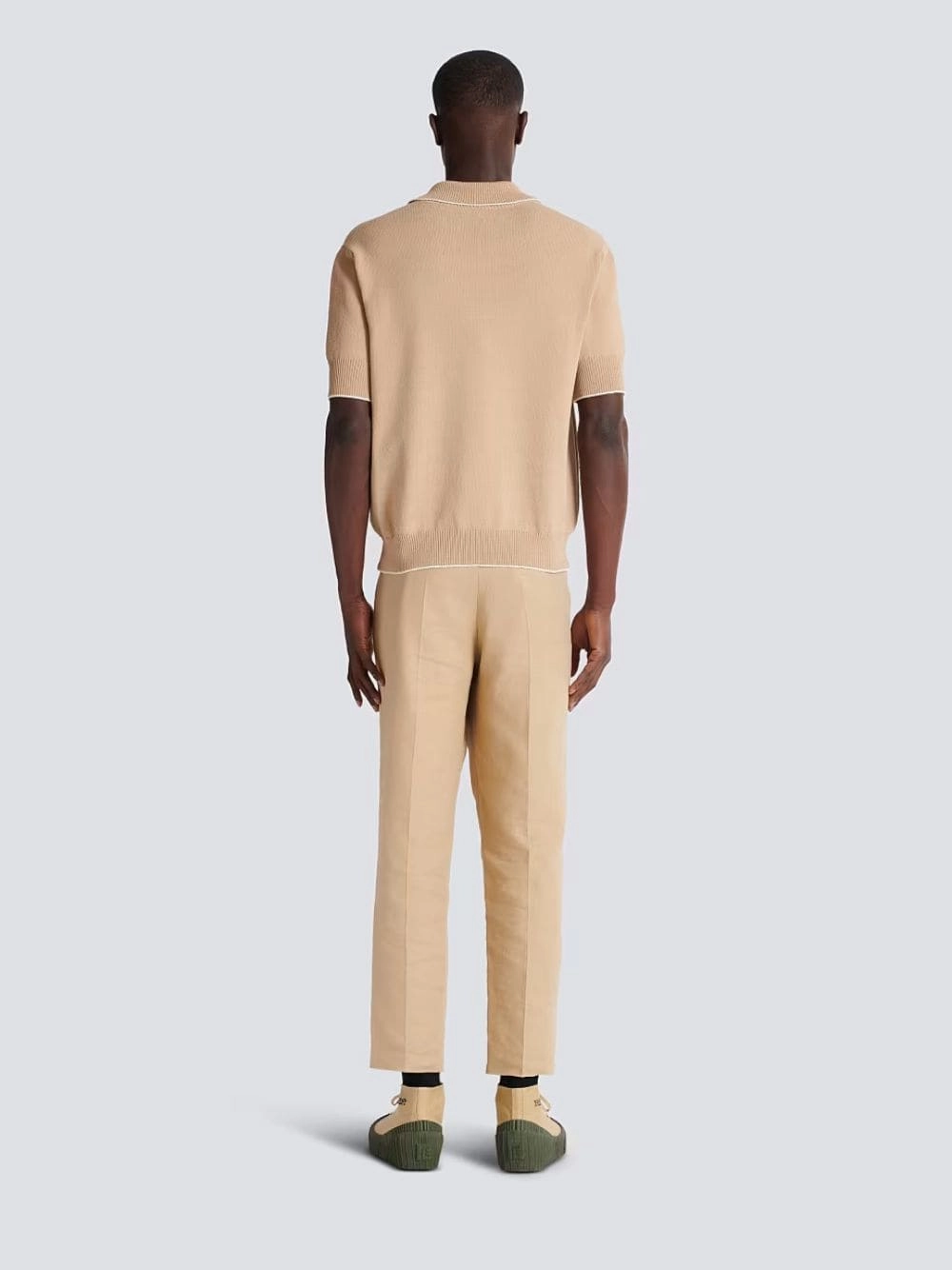 Beige cusson Embroidered Knit Polo Shirt