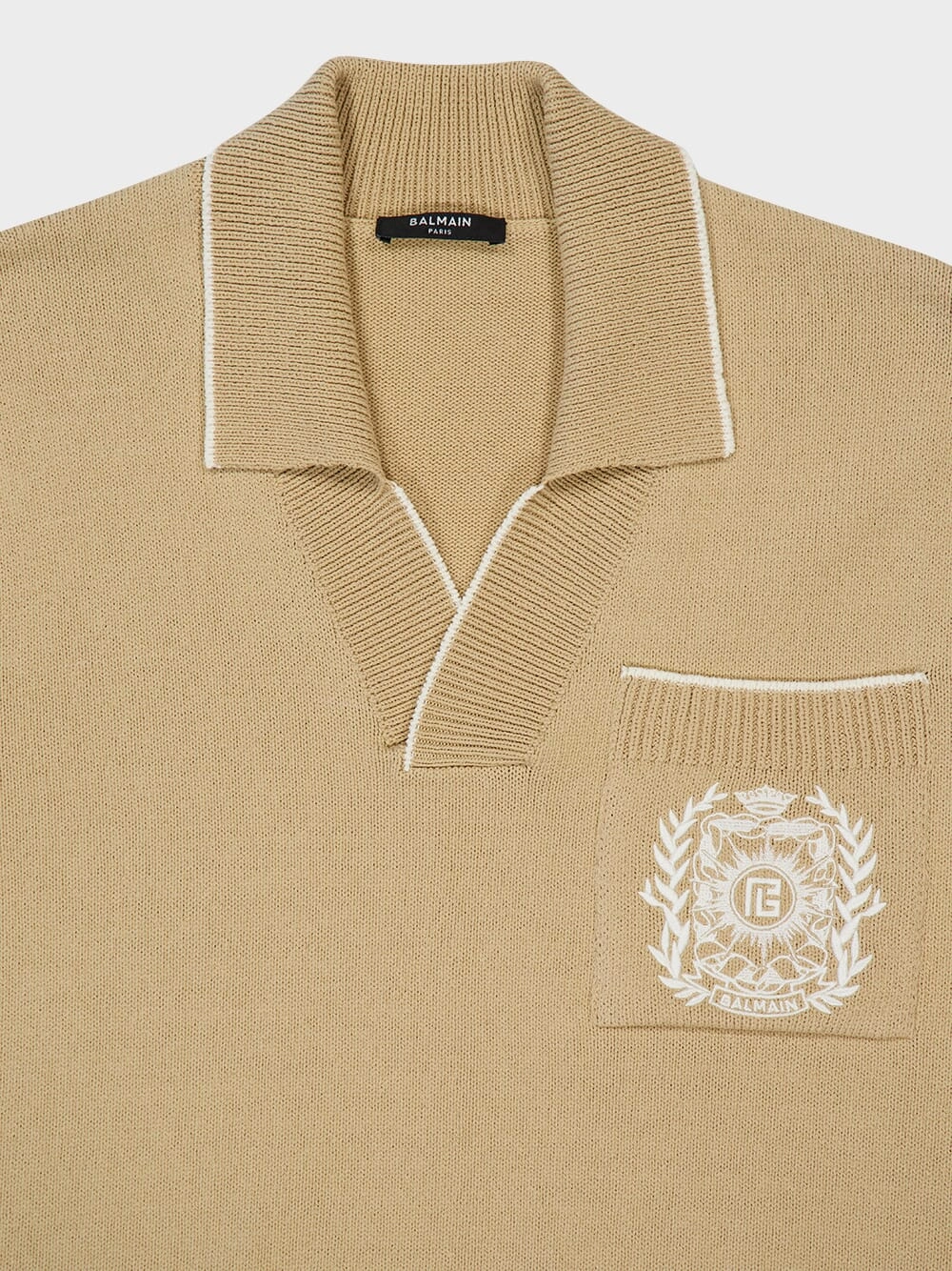 Beige cusson Embroidered Knit Polo Shirt