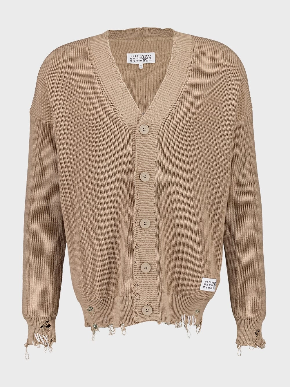 Beige Oversized Distressed Cotton Cardigan Knitwear Mens - men's sweaters sale