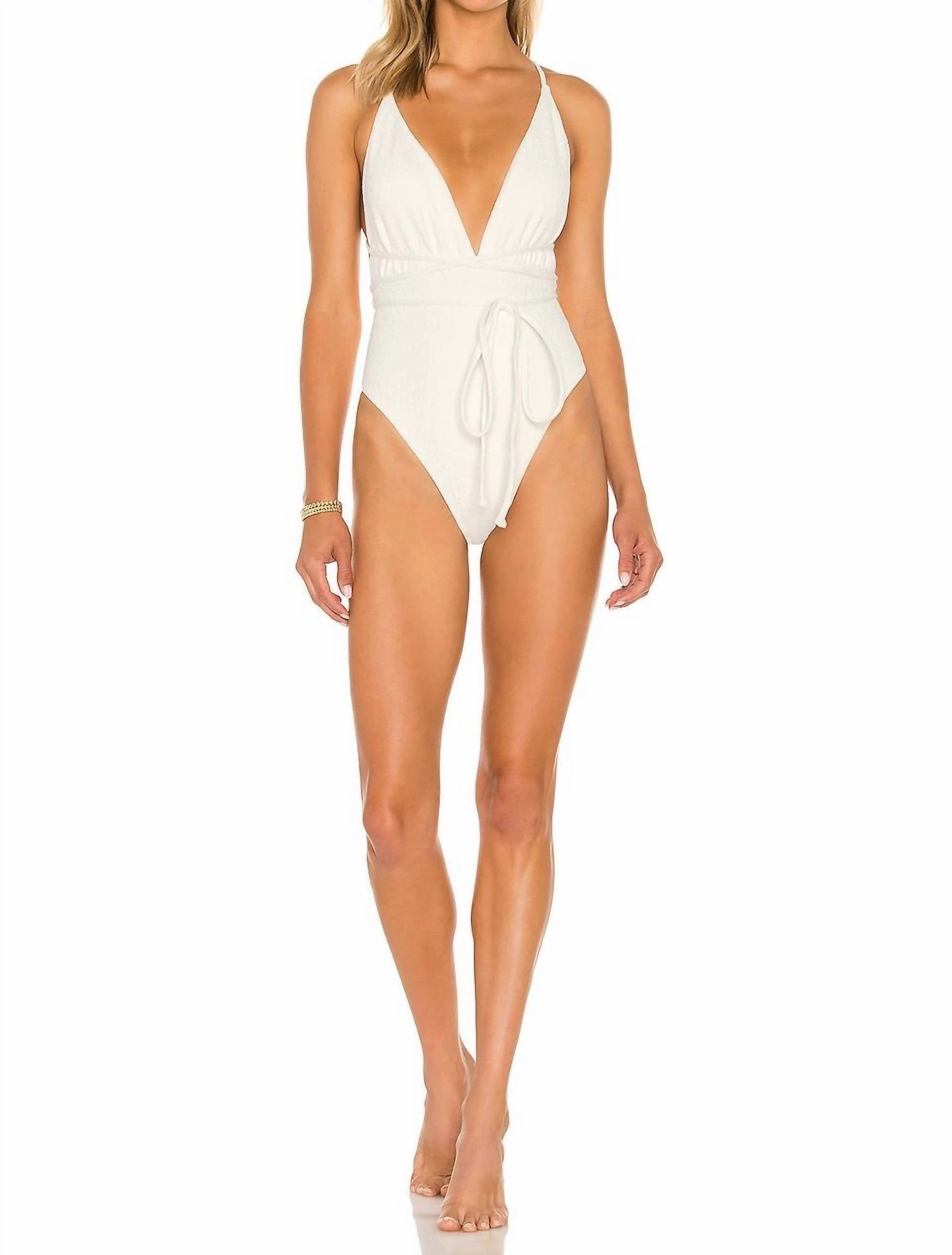 Belle Full Piece Swimsuit In Cream Crocodile Swim Womens - plunge bikinis sale