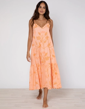 Bellflower V Neck Midi Dress - Peach Swim Womens - bikinis clearance