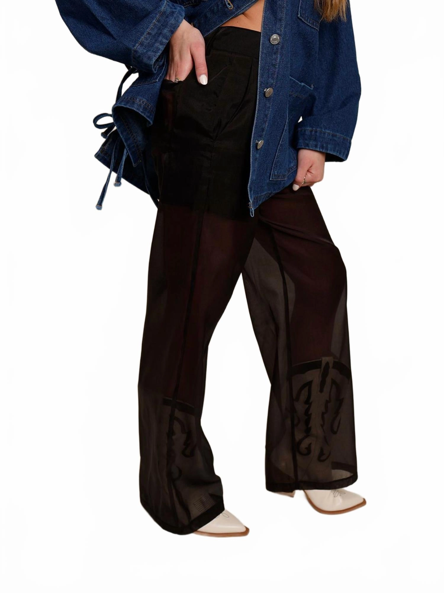 Better Walk The Line Organza Pants In Black