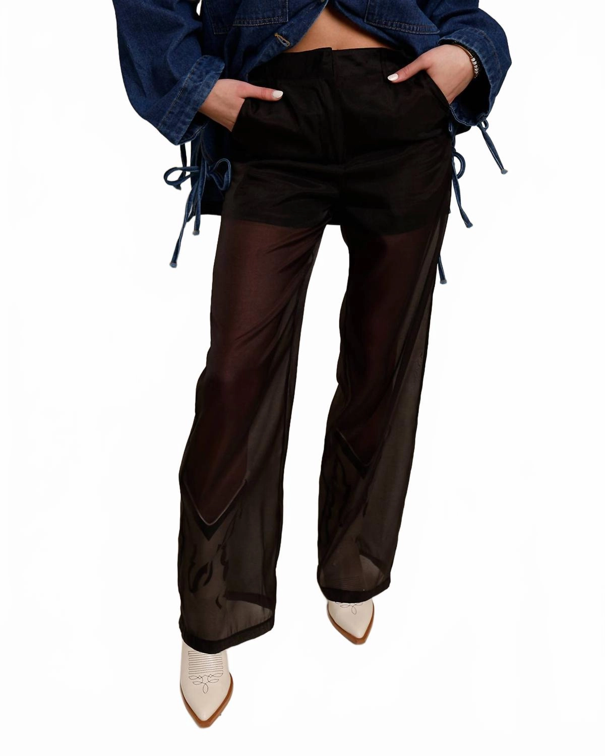 Better Walk The Line Organza Pants In Black womens tailored trousers deal