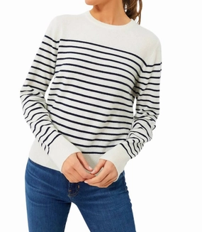 Betty Sweater In Cream/navy Tops Womens - embroidered tops sale