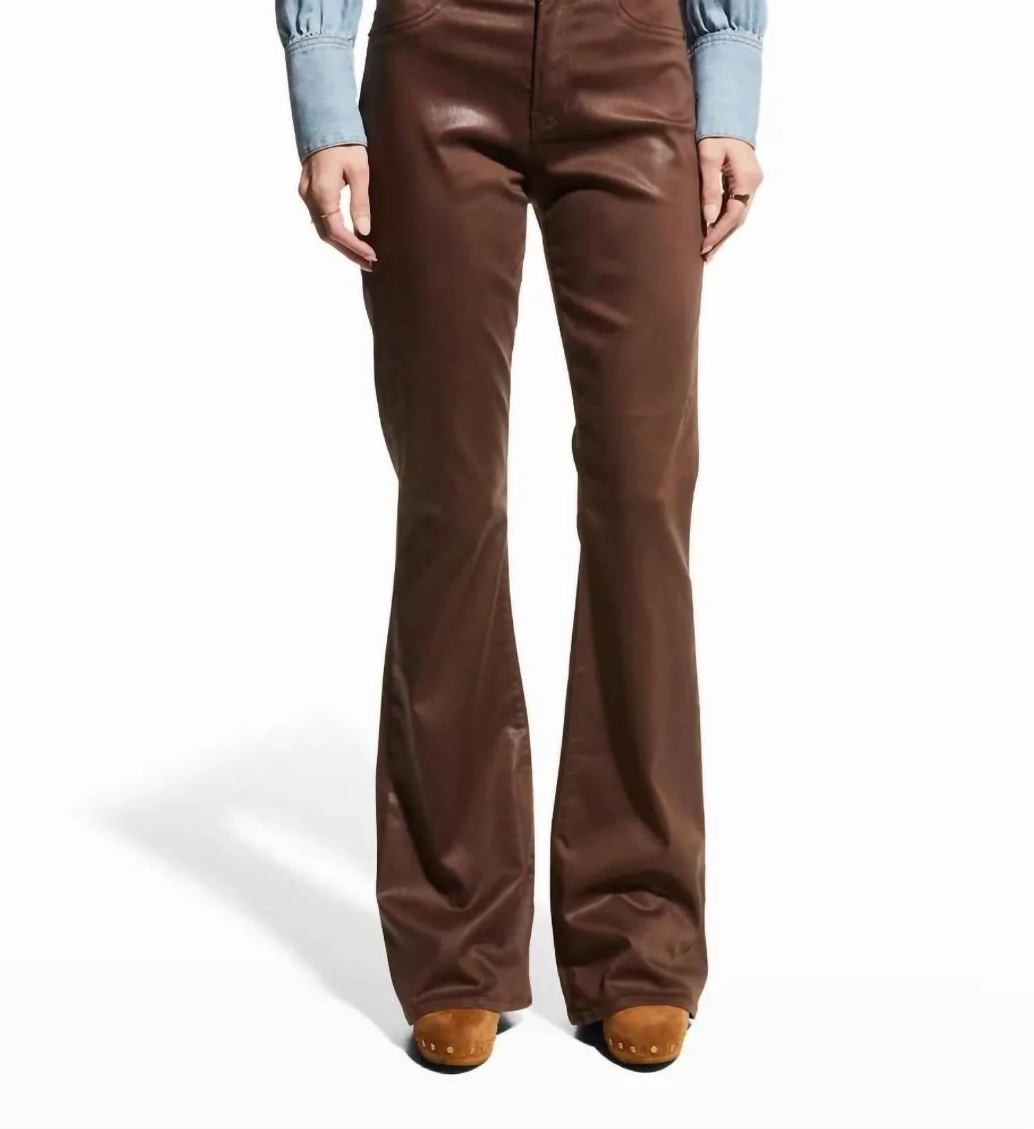 Beverly Vegan Leather Skinny-Flare Pant In Light Chicory womens Bermuda shorts promo