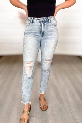 Billie Distressed Skinny Jeans In Light Wash womens cargo pants promo