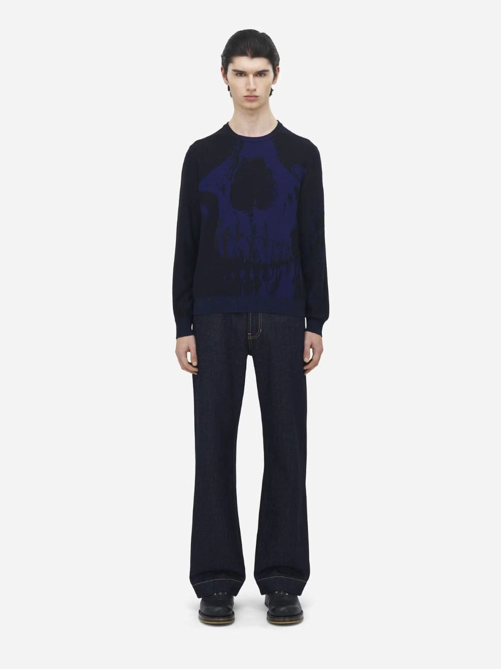Black and Blue Merino Wool Skull Jumper