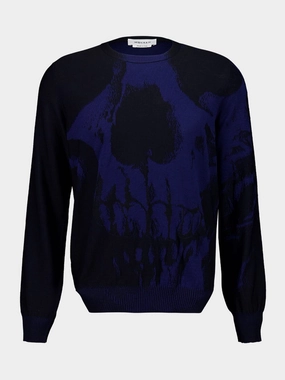Black and Blue Merino Wool Skull Jumper Knitwear Mens - men's sweaters sale