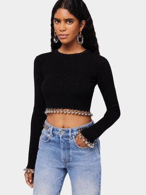 Black Beaded Wool Jumper Knitwear Womens - women's knitwear cheap