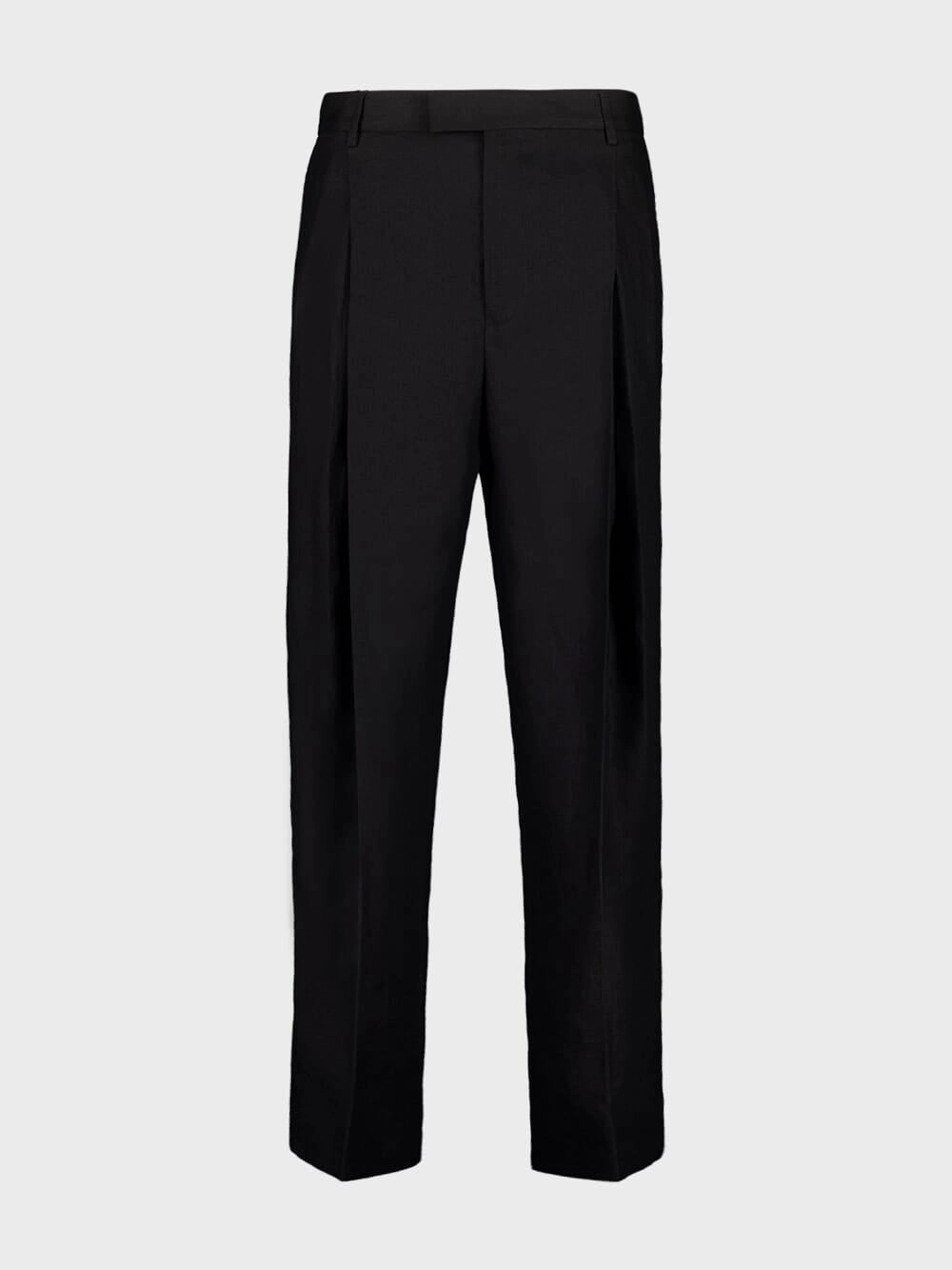Black Classic Linen Straight-Fit Trousers Suits Mens - men's suits outlet