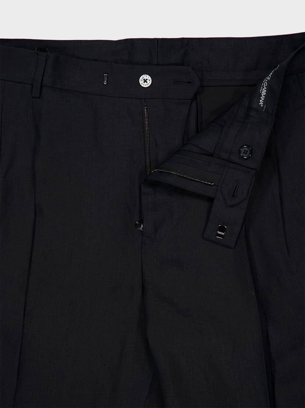 Black Classic Linen Straight-Fit Trousers