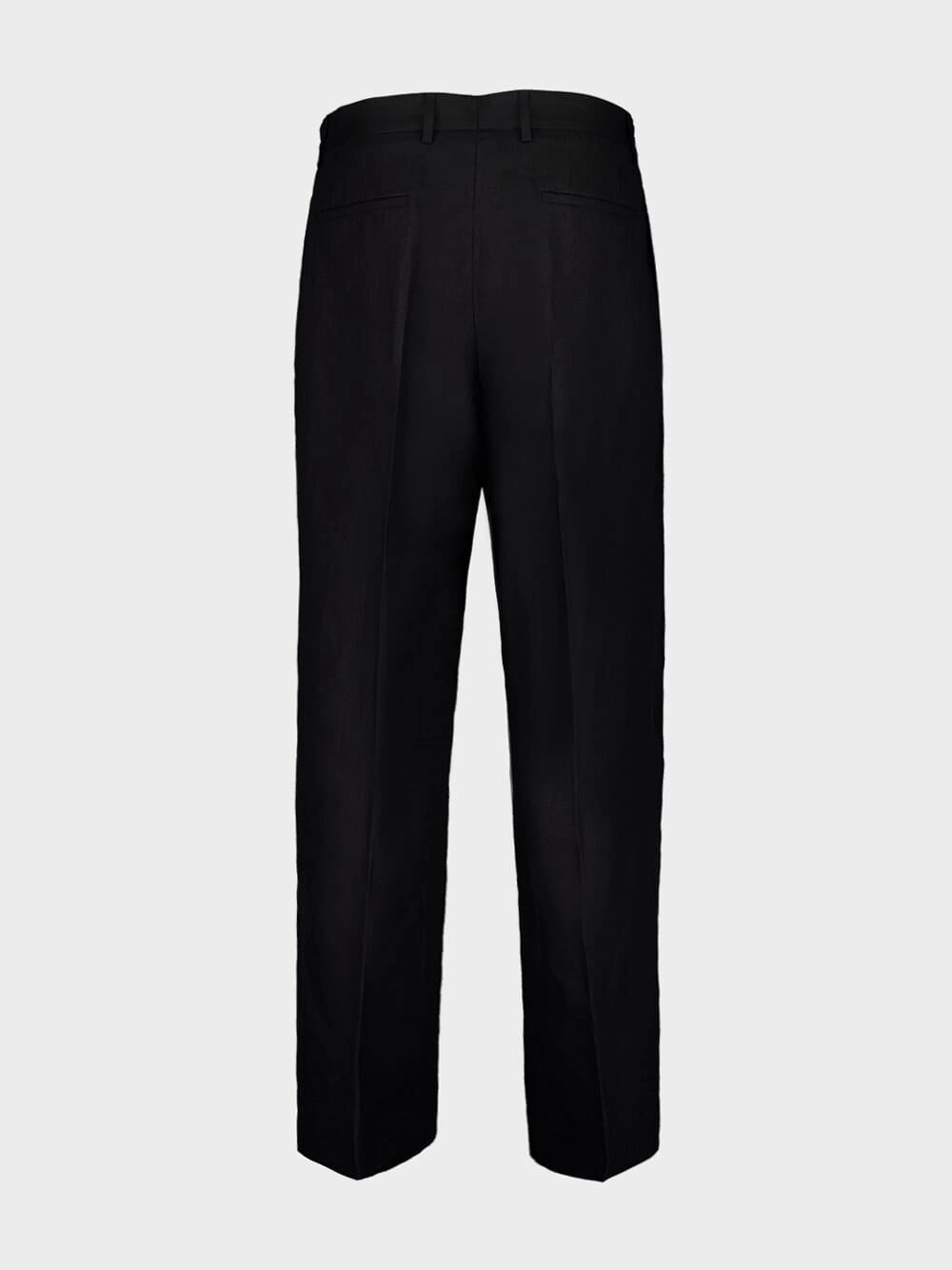 Black Classic Linen Straight-Fit Trousers
