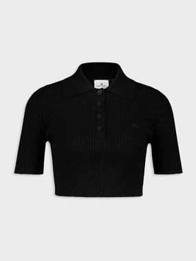Black Cropped Knit Polo Knitwear Womens - women's knitwear cheap
