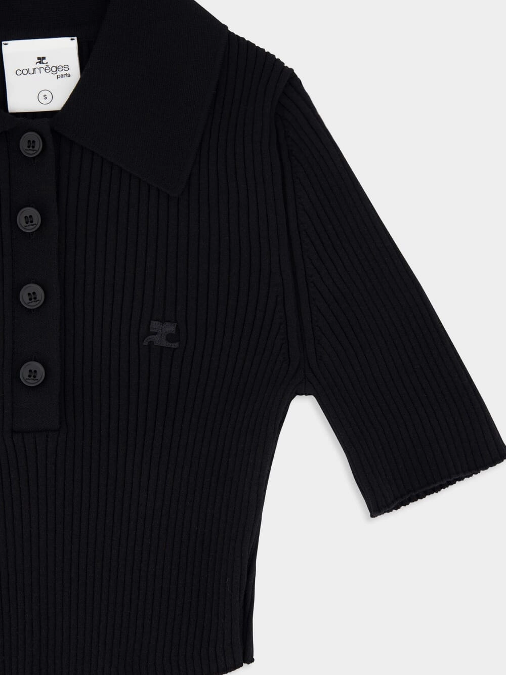 Black Cropped Knit Polo