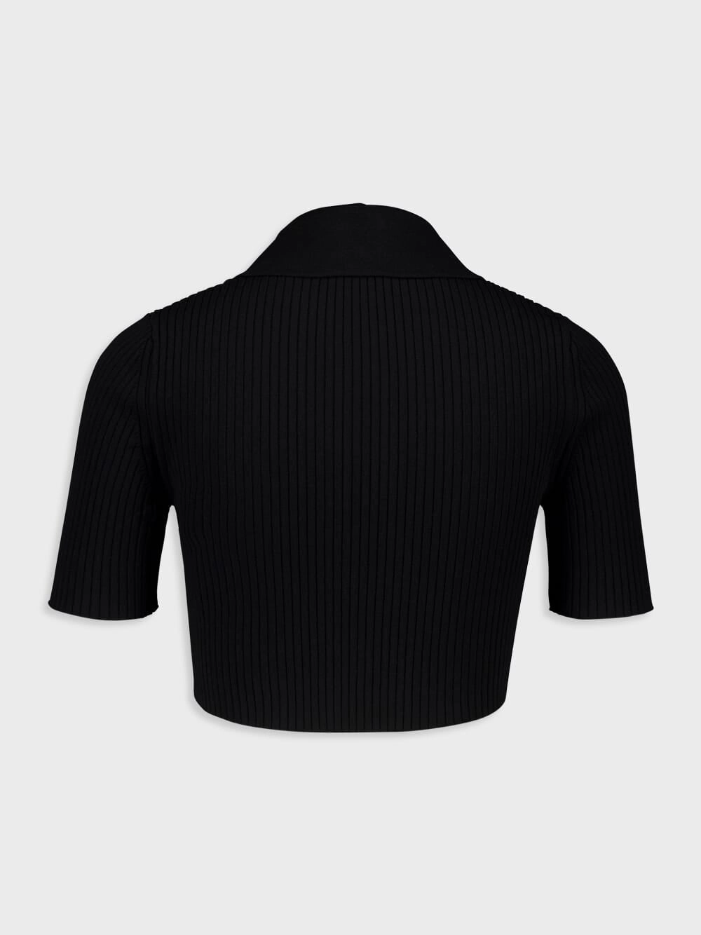 Black Cropped Knit Polo