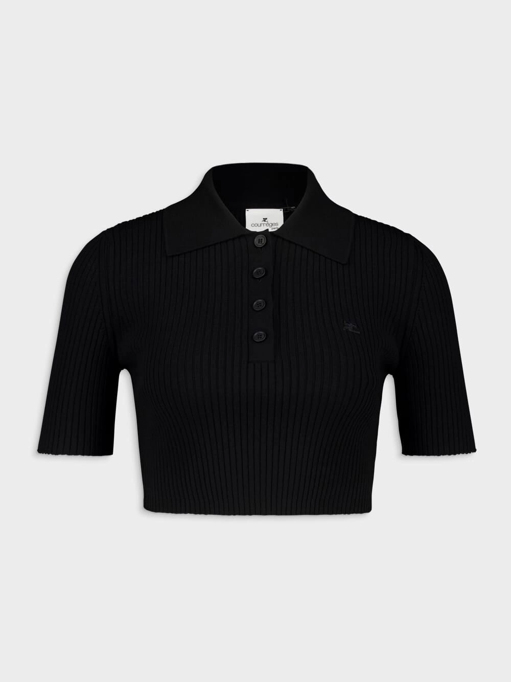 Black Cropped Knit Polo Knitwear Womens - women's knitwear cheap