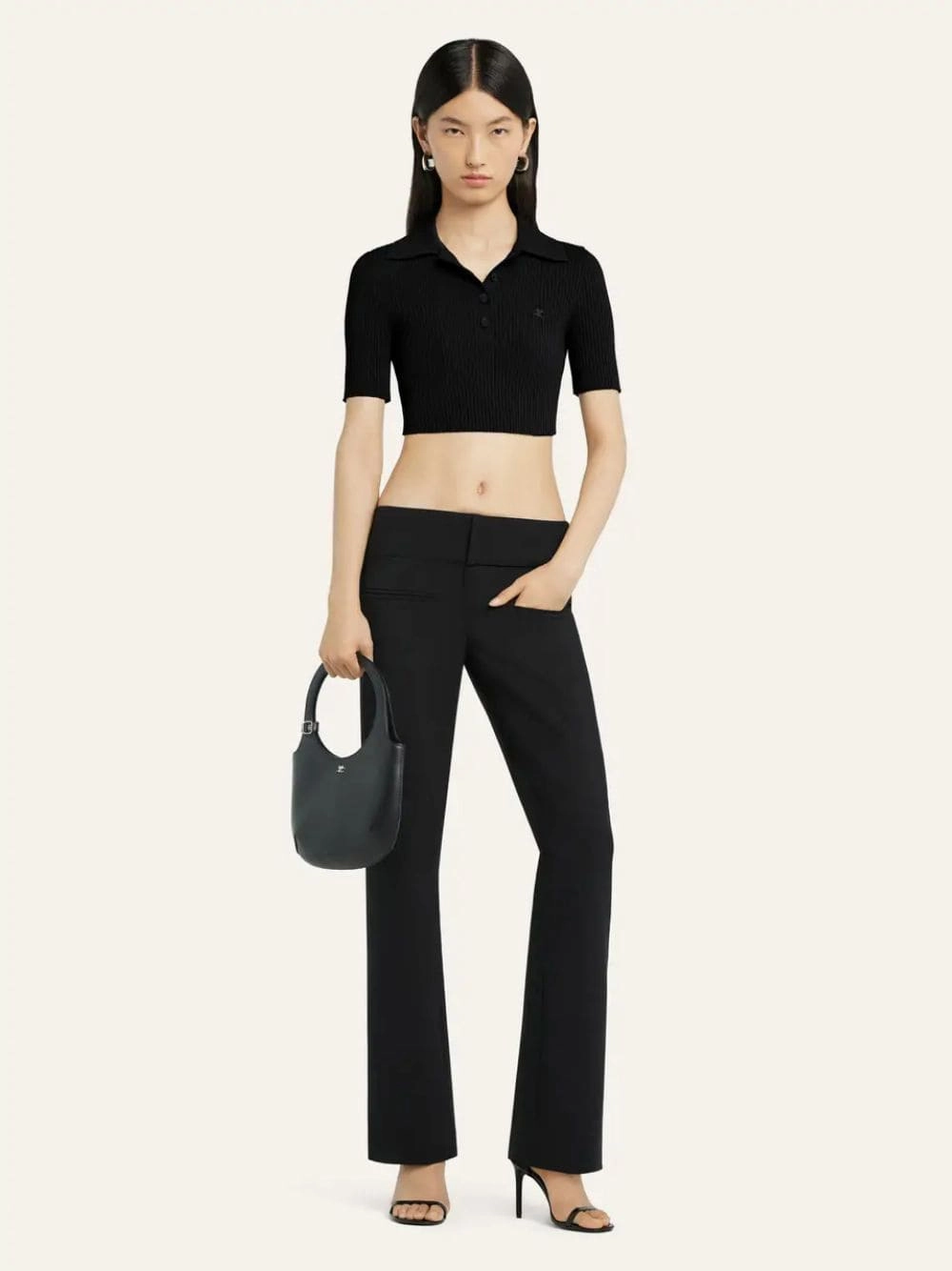 Black Cropped Knit Polo