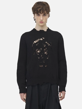 Black Distressed Skull Crew Neck Jumper Knitwear Mens - men's sweaters sale