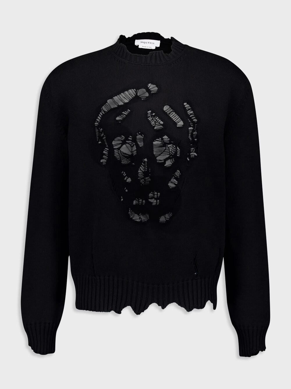 Black Distressed Skull Crew Neck Jumper