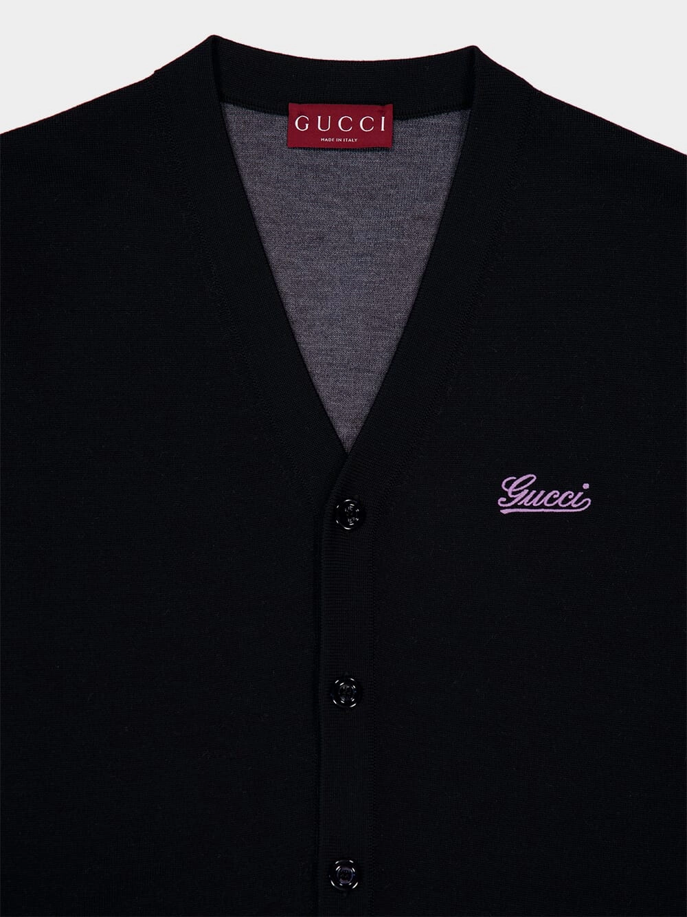 Black Double Wool Cardigan with Embroidery
