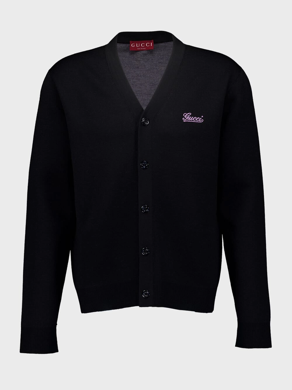 Black Double Wool Cardigan with Embroidery Knitwear Mens - men's sweaters sale