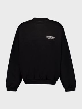 Black Essentials Fleece Crewneck Tops Mens - thermal tops