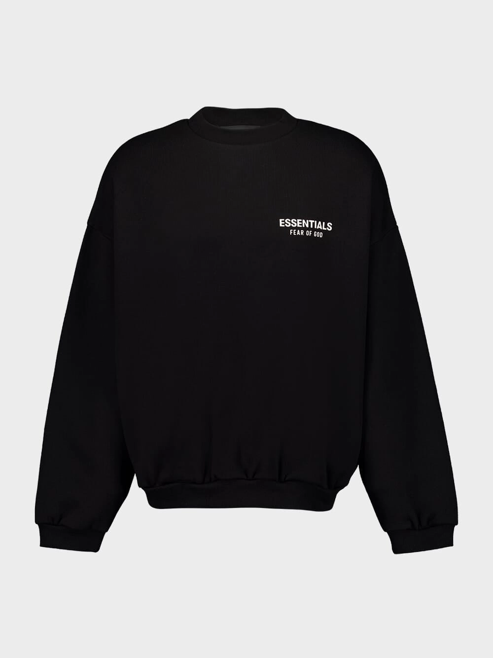 Black Essentials Fleece Crewneck Tops Mens - thermal tops