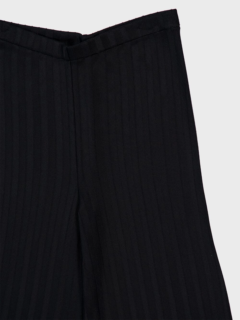 Black Flared Knit Trousers in Herringbone Viscose