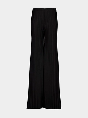 Black Flared Knit Trousers in Herringbone Viscose Knitwear Womens - women's knitwear cheap