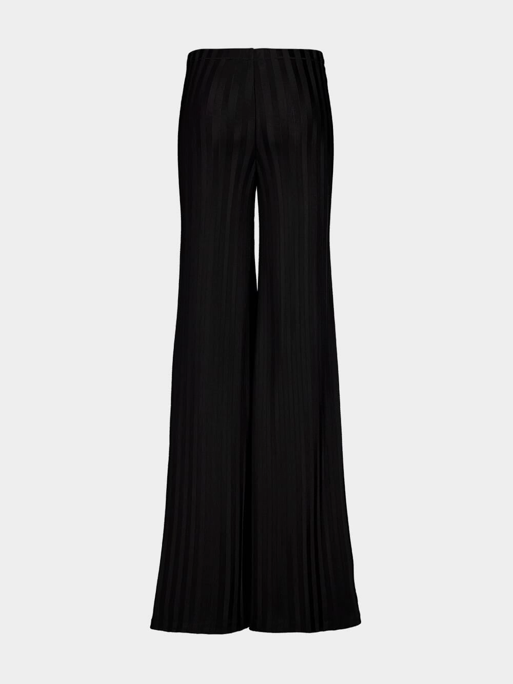 Black Flared Knit Trousers in Herringbone Viscose